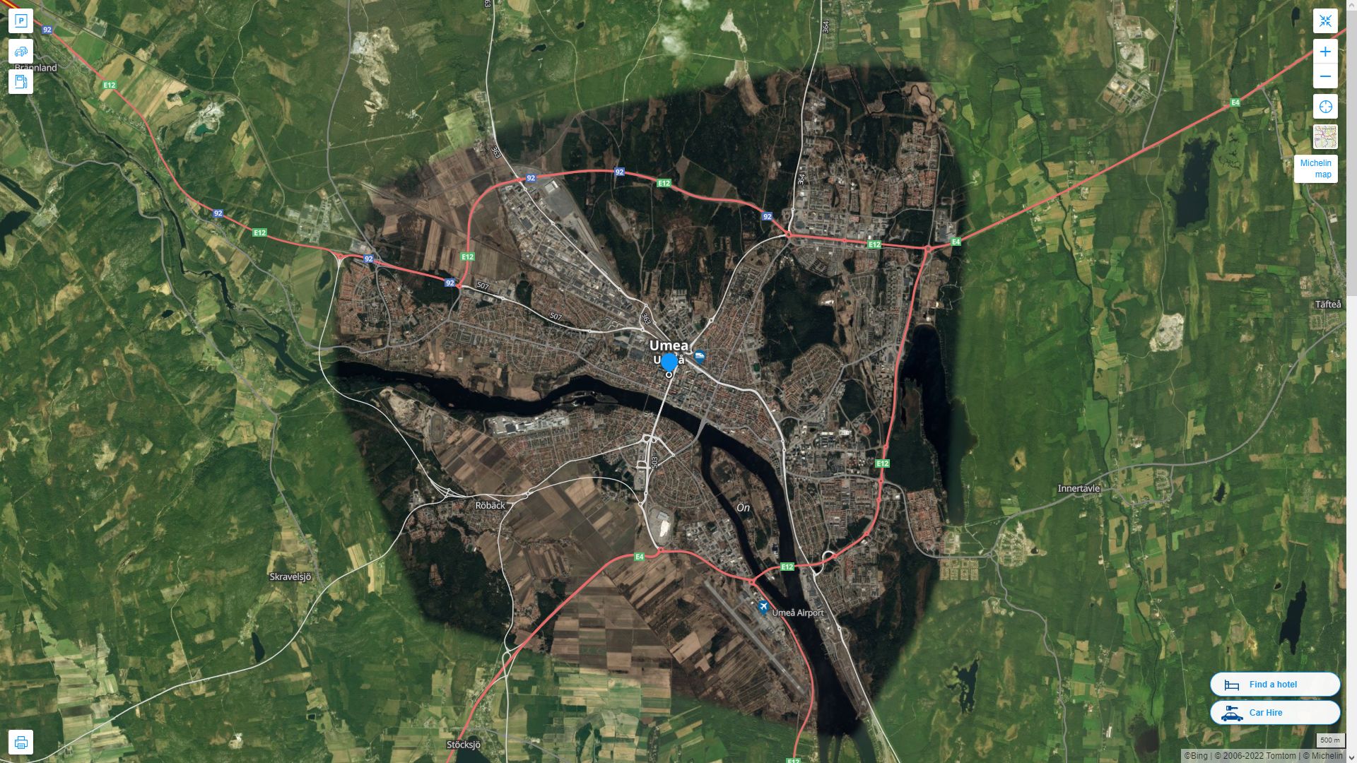 Umea Suede Autoroute et carte routiere avec vue satellite